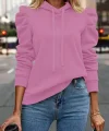 Kadın Uzun Kollu Kapşonlu Bağcıklı Kollarda Büzgü Detaylı Iki Iplik Bluz