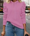 Kadın Uzun Kollu Kapşonlu Bağcıklı Kollarda Büzgü Detaylı Iki Iplik Bluz