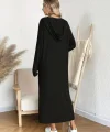 Kadın Uzun Kollu Kapşonlu Bağcıklı şardonlu Kaşkorse Uzun Elbise