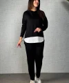 Kadın Uzun Kollu Kapşonlu Bağcıklı Viskon Iki Iplik Bluz Ve Pantolon Ikili Takım
