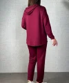 Kadın Uzun Kollu Kapşonlu Bağcıklı Viskon Iki Iplik Bluz Ve Pantolon Ikili Takım