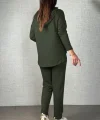 Kadın Uzun Kollu Kapşonlu Bağcıklı Viskon Iki Iplik Bluz Ve Pantolon Ikili Takım
