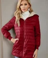 Kadın Uzun Kollu Kapşonlu Cep Detaylı Fermuarlı Orta Boy Mont