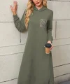 Kadın Uzun Kollu Kapşonlu Cep Detaylı Viskon Iki Iplik Maxi Elbise