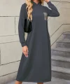 Kadın Uzun Kollu Kapşonlu Cep Detaylı Viskon Iki Iplik Maxi Elbise