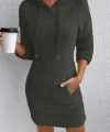 Kadın Uzun Kollu Kapşonlu Cepli Mini Peluş Elbise