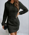 Kadın Uzun Kollu Kapşonlu Cepli Mini Peluş Elbise