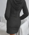 Kadın Uzun Kollu Kapşonlu Cepli Mini Peluş Elbise