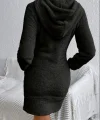Kadın Uzun Kollu Kapşonlu Cepli Mini Peluş Elbise