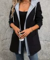 Kadın Uzun Kollu Kapşonlu çift Renkli şardonlu Iki Iplik Ceket