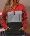 Kadın Uzun Kollu Kapşonlu çok Renkli Iki Iplik Bluz