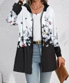 Kadın Uzun Kollu Kapşonlu Fermuarlı çiçek-kelebek Desenli şardonlu Dalgıç Ceket
