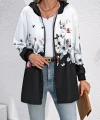 Kadın Uzun Kollu Kapşonlu Fermuarlı çiçekkelebek Desenli şardonlu Dalgıç Ceket