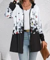 Kadın Uzun Kollu Kapşonlu Fermuarlı çiçekkelebek Desenli şardonlu Dalgıç Ceket