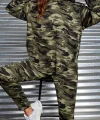 Kadın Uzun Kollu Kapşonlu Kamuflaj Desenli Bluz Ve Pantolon Tayt Ikili Takım