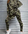 Kadın Uzun Kollu Kapşonlu Kamuflaj Desenli Bluz Ve Pantolon Tayt Ikili Takım