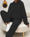 Kadın Uzun Kollu Kapşonlu önden Cepli Peluş Alt Ve üst Ikili Takım