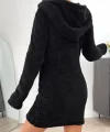 Kadın Uzun Kollu Kapşonlu önden Fermuarlı Cep Detaylı Kısa Peluş Elbise