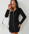 Kadın Uzun Kollu Kapşonlu önden Fermuarlı Cep Detaylı Kısa Peluş Elbise