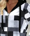 Kadın Uzun Kollu Kapşonlu önden Fermuarlı Desenli şardonlu Ceket