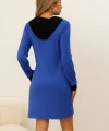Kadın Uzun Kollu Kapşonlu önden Fermuarlı Düğmeli Mini Iki Iplik Elbise