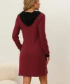 Kadın Uzun Kollu Kapşonlu önden Fermuarlı Düğmeli Mini Iki Iplik Elbise