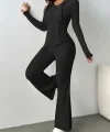 Kadın Uzun Kollu Kapşonlu önden Fermuarlı Kaşkorse Bluz Ve Pantolon Ikili Takım