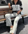 Kadın Uzun Kollu Kapşonlu önden Fermuarlı şardonlu Kaşkorse Bluz Ve Pantolon