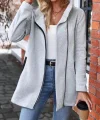 Kadın Uzun Kollu Kapşonlu önden Fermuarlı Uzun üç Iplik Ceket