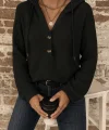Kadın Uzun Kollu Kapşonlu önü Düğmeli Ve Bağcıklı Waffle Bluz