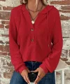 Kadın Uzun Kollu Kapşonlu önü Düğmeli Ve Bağcıklı Waffle Bluz