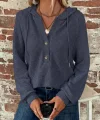 Kadın Uzun Kollu Kapşonlu önü Düğmeli Ve Bağcıklı Waffle Bluz