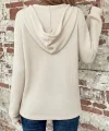 Kadın Uzun Kollu Kapşonlu önü Düğmeli Ve Bağcıklı Waffle Bluz