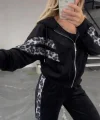 Kadın Uzun Kollu Kapşonlu önü Fermuarlı Leopar Desenli Modal Bluz Ve Pantolon Ikili Takım