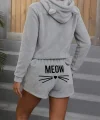 Kadın Uzun Kollu Kapşonlu Peluş Bluz Ve Kısa Short Ikili Takım