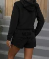 Kadın Uzun Kollu Kapşonlu Peluş Bluz Ve Kısa Short Ikili Takım