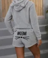 Kadın Uzun Kollu Kapşonlu Peluş Bluz Ve Kısa Short Ikili Takım