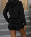 Kadın Uzun Kollu Kapşonlu Peluş Bluz Ve Kısa Short Ikili Takım