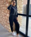 Kadın Uzun Kollu Kapşonlu Viskon Iki Iplik Bluz Ve Pantolon Ikili Takım