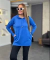 Kadın Uzun Kollu Kapüşon Detay Triko Tunik