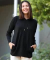 Kadın Uzun Kollu Kapüşon Detay Triko Tunik