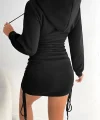 Kadın Uzun Kollu Kapüşon Ve Yandan Büzgü Detay Mini Elbise