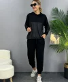 Kadın Uzun Kollu Kapüşonlu Oversize Sweat Ve Pantolon Ikili Takım