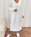 Kadın Uzun Kollu Kapüşonlu Yakası Açık Modal Elbise