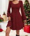 Kadın Uzun Kollu Kare Kalp Yakalı Mini Modal Elbise