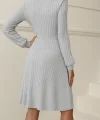 Kadın Uzun Kollu Kare Yaka Düğmeli Kısa şardonlu Iki Iplik Mini Elbise
