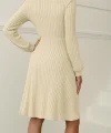 Kadın Uzun Kollu Kare Yaka Düğmeli Kısa şardonlu Iki Iplik Mini Elbise
