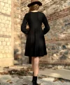 Kadın Uzun Kollu Kare Yaka Düğmeli Kısa şardonlu Iki Iplik Mini Elbise
