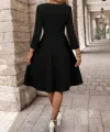 Kadın Uzun Kollu Kare Yaka önden Cepli Kısa Ithal Krep Elbise