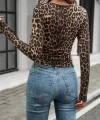 Kadın Uzun Kollu Kare Yakalı Leopar Desenli Dalgıç Bluz
